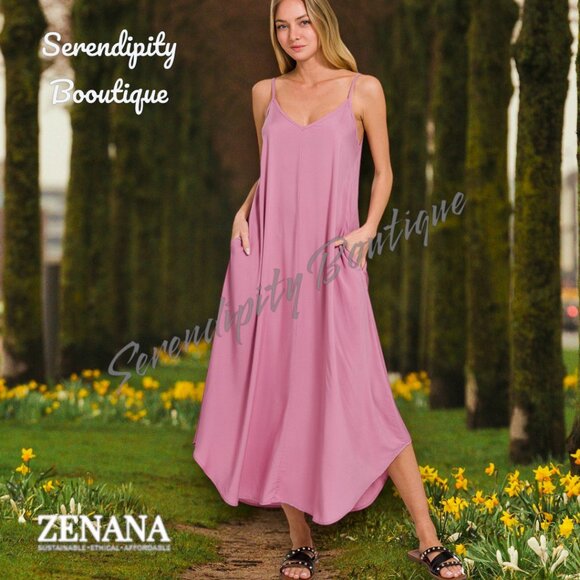 Zenana Outfitters Dresses & Skirts - Effortlessly Classy Casual Everyday Cami Strap Swing Flowy Tea Length Dress